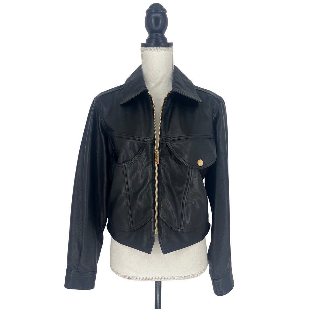 FRAME Leather Heart Jacket Black Cropped Zip Front Leather Jacket XS - Picture 10 of 14